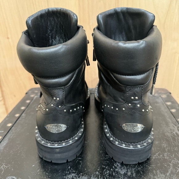 Jimmy Choo Calfskin Breeze Biker Combat Boots Sz 37.5 Black Moto Buckle Studded - Picture 10 of 16